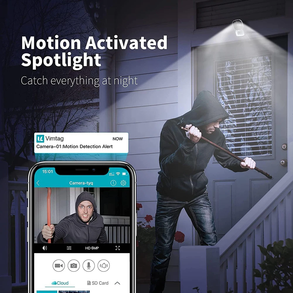 VIMTAG 4MP Mini Câmera de segurança externa wifi,Luz inteligente PIR,Visão noturna Starlight de 10 metros,cameras vigilância wifi a prova