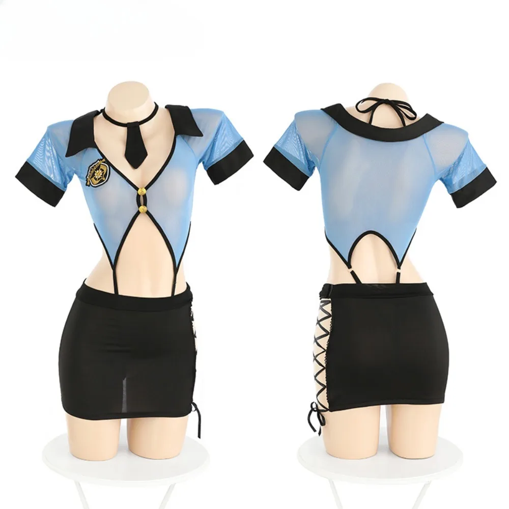 

Cosplay Sexy Open Chest Female Cop Officer Uniform Hollow Out women Costume Adult Women Dress Anime Outfits