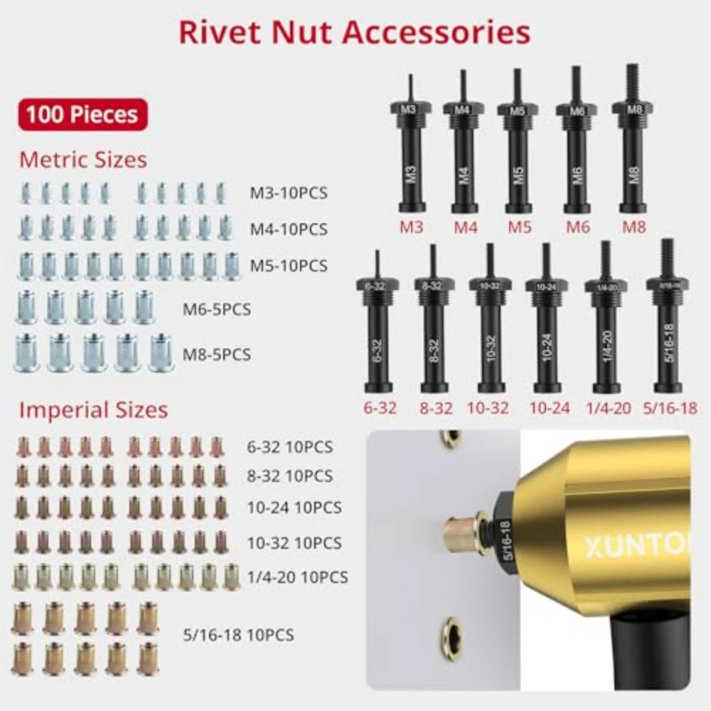 طقم محول مثقاب صامولة برشام مع 100 قطعة من ملحقات الجوز، سهل التركيب، محول مسدس الجوز لمسدس برشام كهربائي