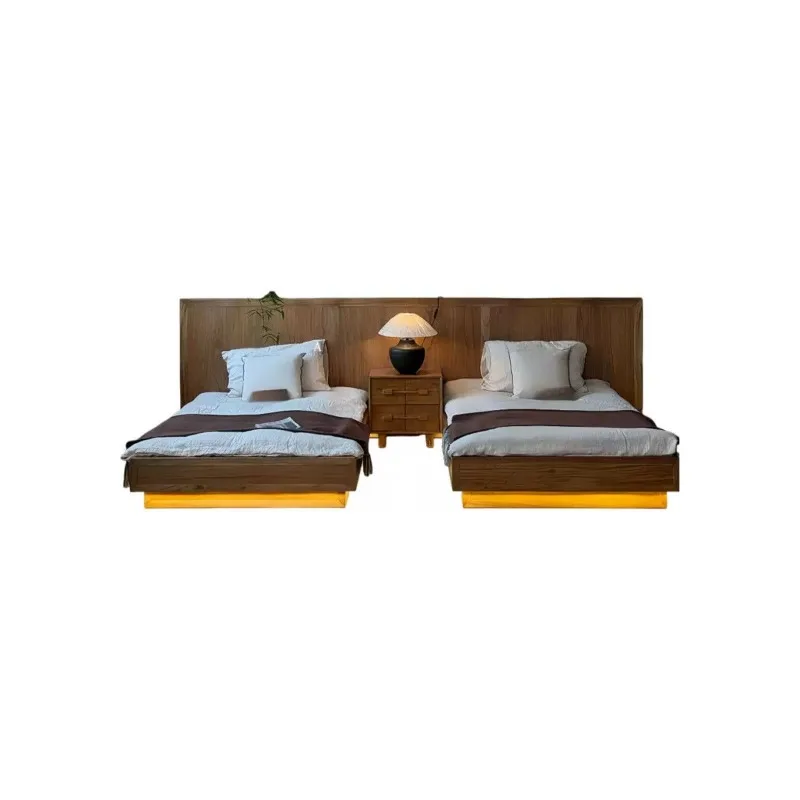 Wabi Sandy Wind Solid Wood Homestay Single Bed Hotel New Chinese-style Log Standard Room Solid Wood Single Bed