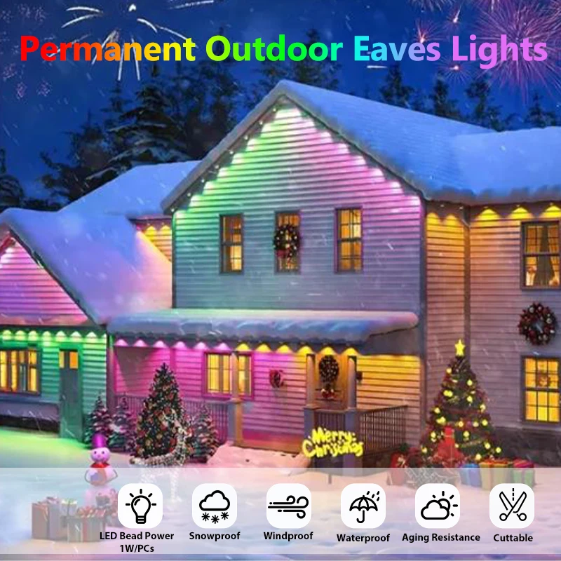 LED Module Outdoor Eaves Decoration 15M 30LED 24V RGBIC Eaves Decor Curtain Light Christmas Decor Garden Garlands Halloween