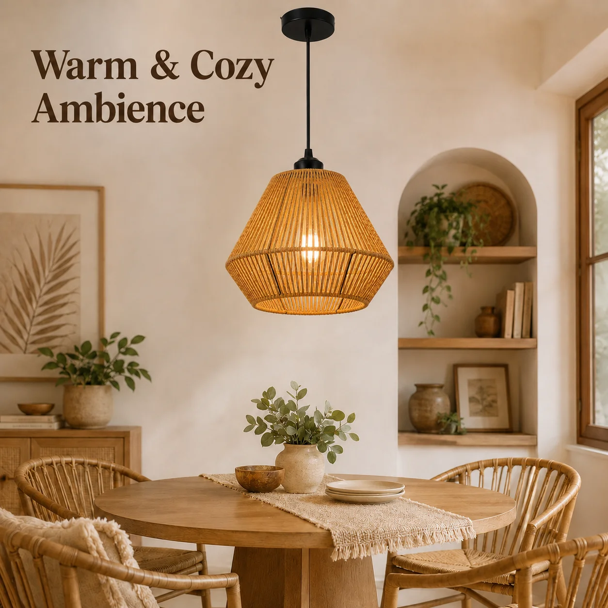 JOYINLED 1/2/3 Stück Moderne Bohemian Pendelleuchte Wicker Kronleuchter Beleuchtung Naturgewebter Papierseil Hängelampenschirm