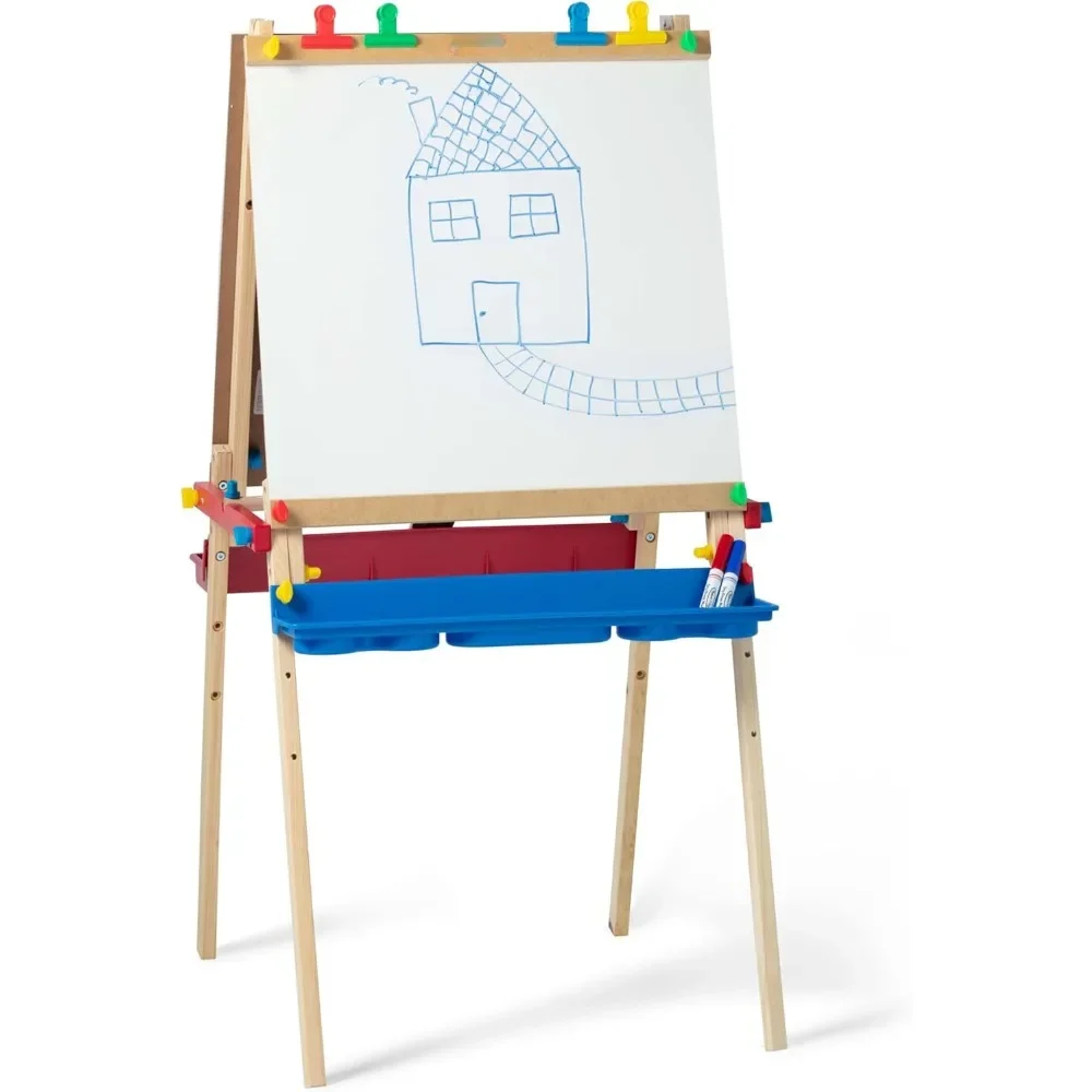 Deluxe Standing Art Easel - Dry-Erase Board, Chalkboard, Paper Roller, 36 months to 84 months