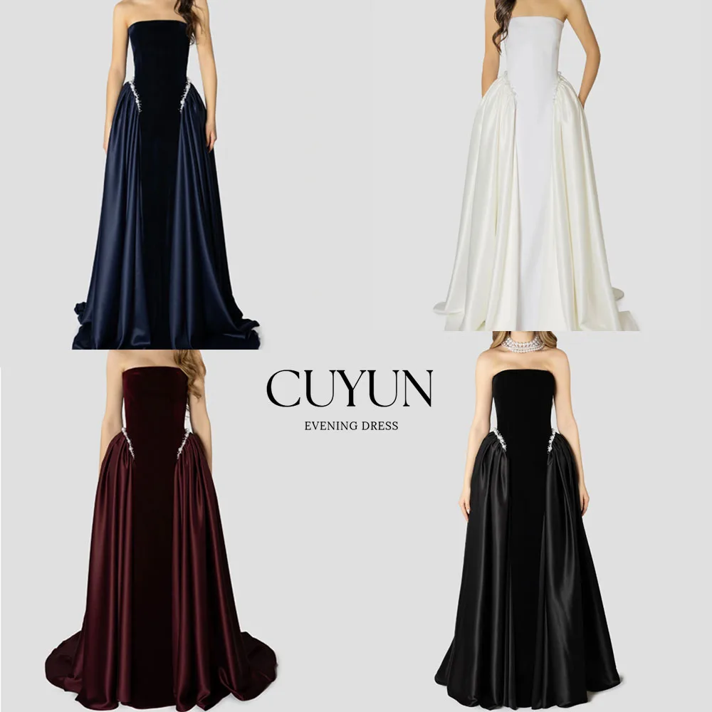 CUYUN Patchwork Pearls Evening Dresses Strapless Luxury Long Prom Dresses Customized Formal Event Dresses Corset Party Dress