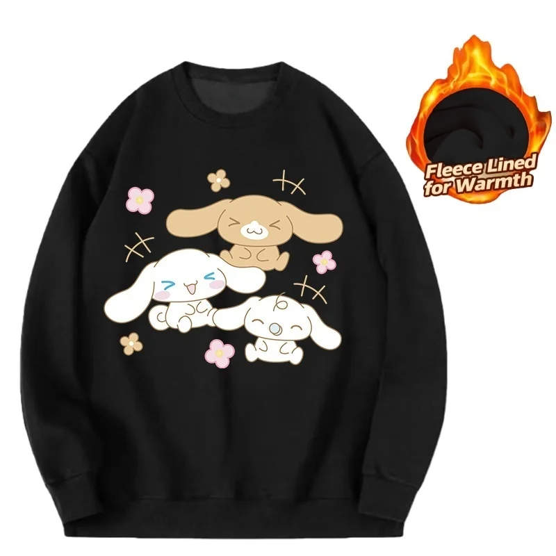 

Sanrio Series Printed Crew Neck Long-Sleeve Top, Cute and Warm Fleece-Lined Crew Neck Long-Sleeve T-Shirt, 100% Cotton