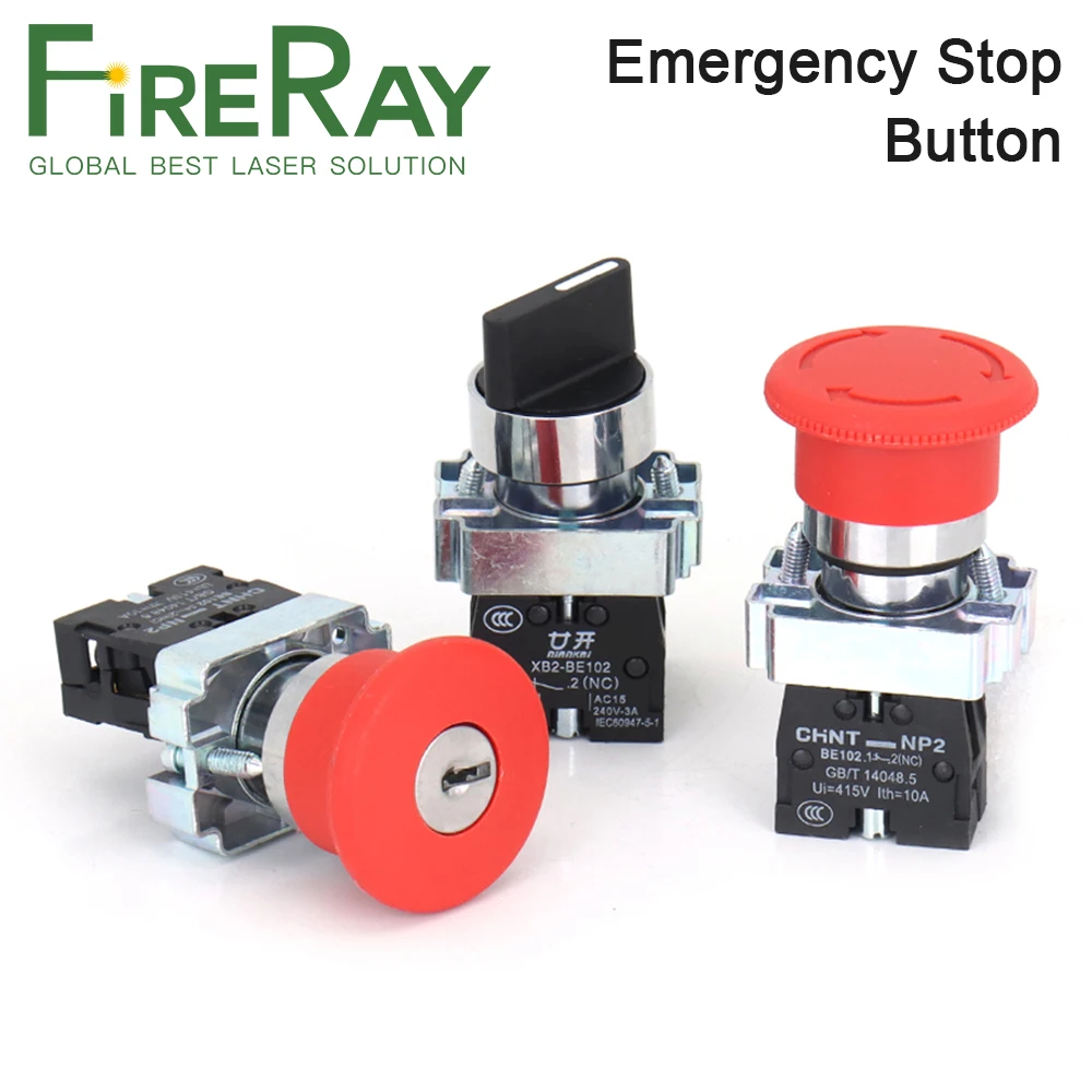 FireRay Emergency Stop Button NC Control Switch Equipment Latching Self Lock for Co2 Laser Engraving Cutting Machine