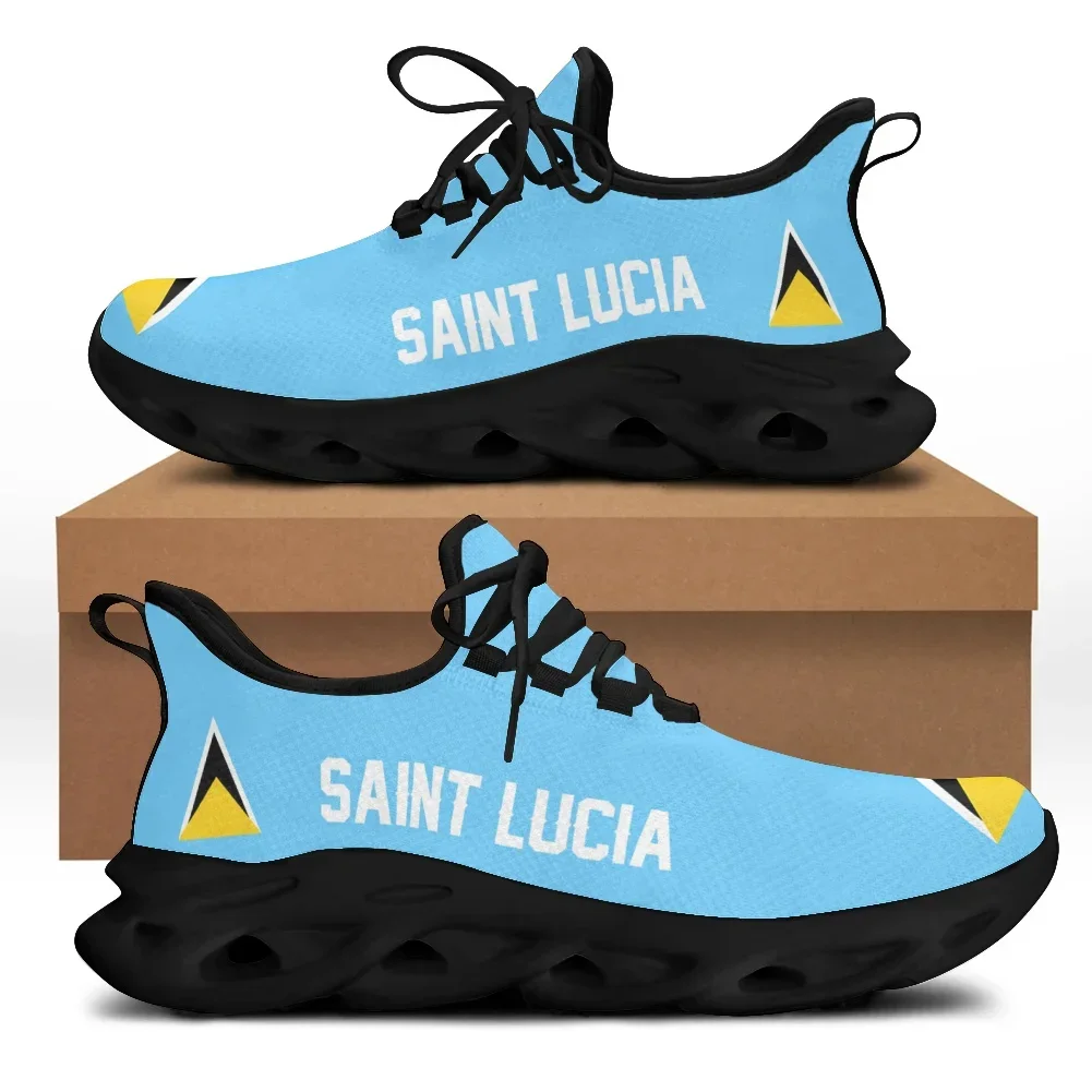 Saint Lucia Flag Print Girls Lace up Mesh Swing Sneakers Lightweight Casual Platform Shoes for Women Comfort Zapatos