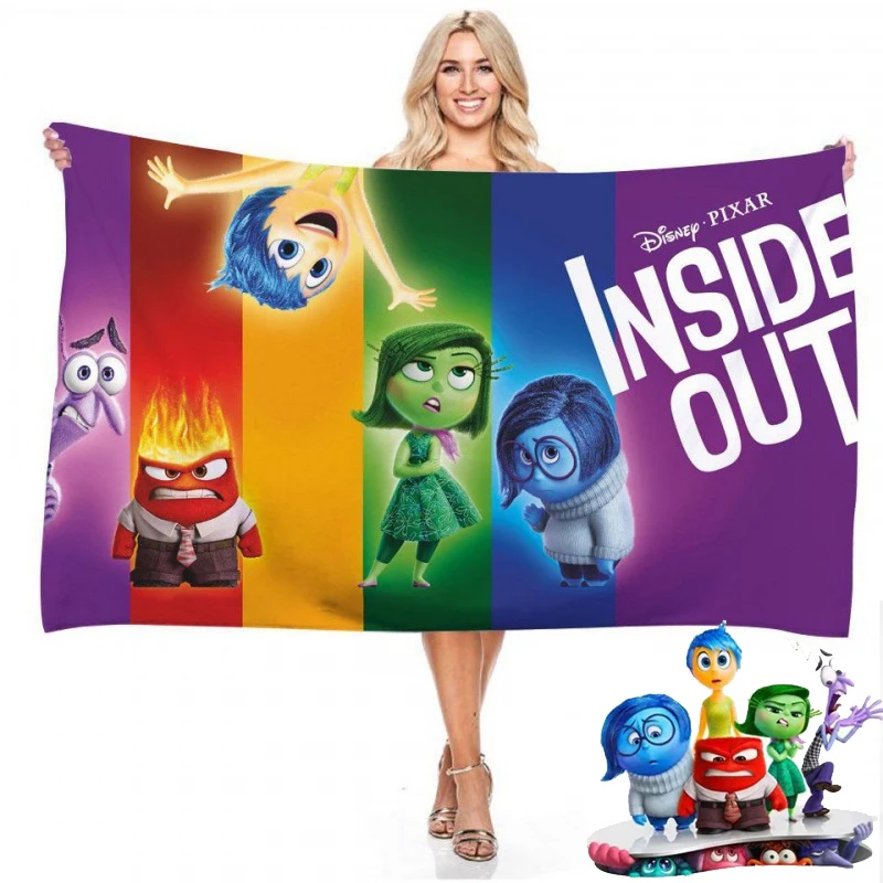 Disney Inside Out 2 Cartoon Soft Absorbent Microfiber Household Bath Towel Anime Character Anger Joy Disgust Beach Towel Gift