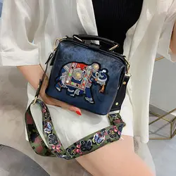 Vintage Embroidery Elephant Bags Wide Butterfly Strap PU Leather 2022 Shoulder Crossbody Bag Tote For Women Handbags Purses