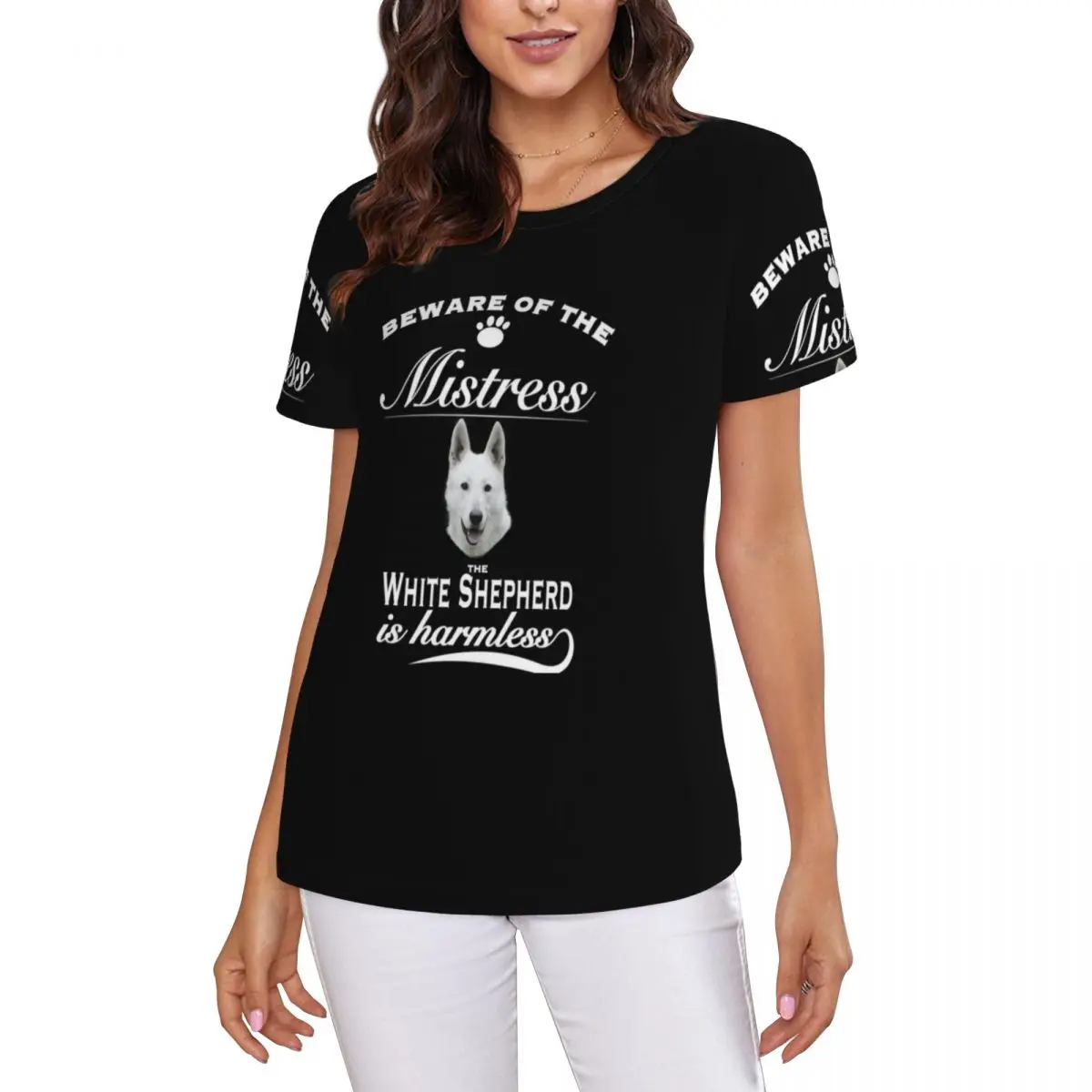 White German Shepherd Dog T-Shirt Women Short Sleeve T Shirts O-Neck Streetwear Cotton Summer Tees Streetwear