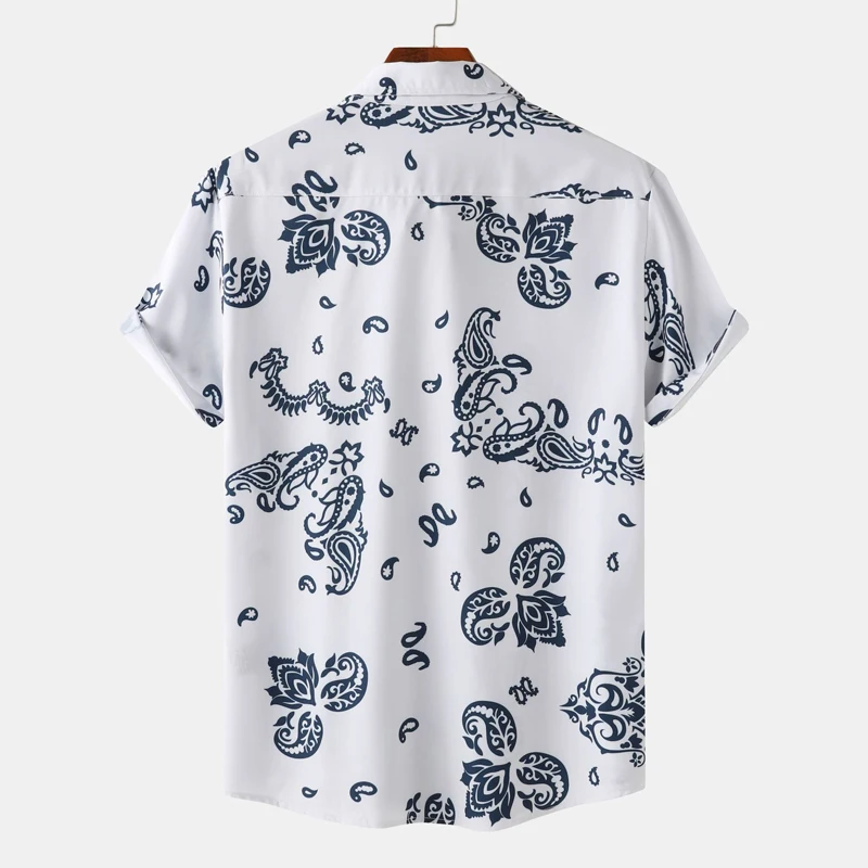 Classic Paisley Print Hawaiian Shirt for Men 2024 Summer Short Sleeve Button Down Shirt Mens Casual Beach Aloha Party Shirt Male