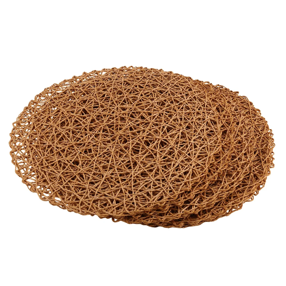 

AT16 12pcs Paper Braided Round Placemats Non-Slip Heat Table Mats for Dining Tables Indoor & Outdoor Place Mats Light Brown