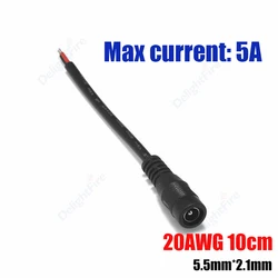 10cm 20AWG 5A DC Power Pigtail Cable 12V 5.5mm 2.1mm Female Jack Connector Power Cord for 3528 LED Strip CCTV Camera Solar Panel