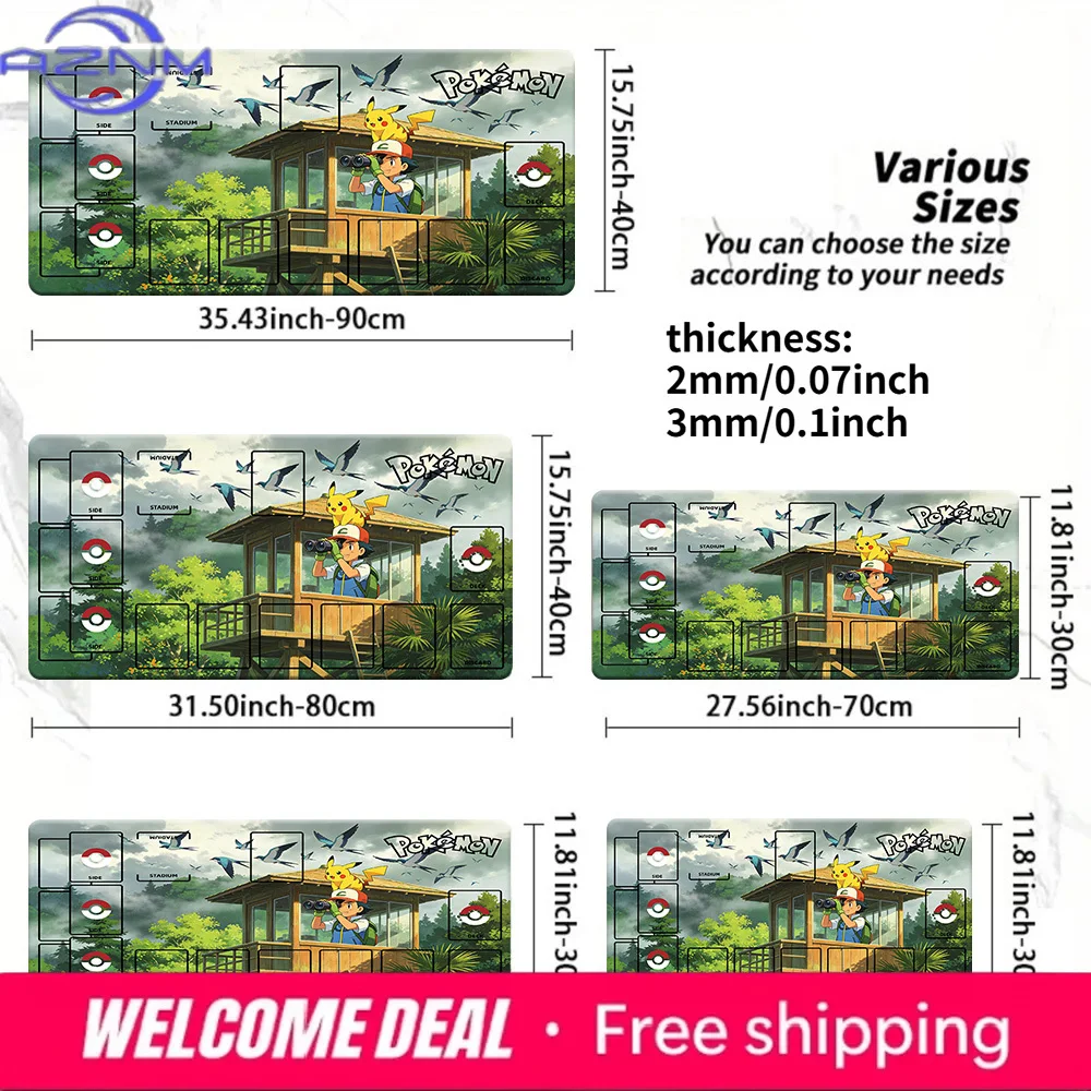 

The title you provided is "Pokemon Ash Pikachu Cherry Blossom Street Large Gaming Mouse Pad, Non-Slip Rubber Desk Mat for TCG Pl