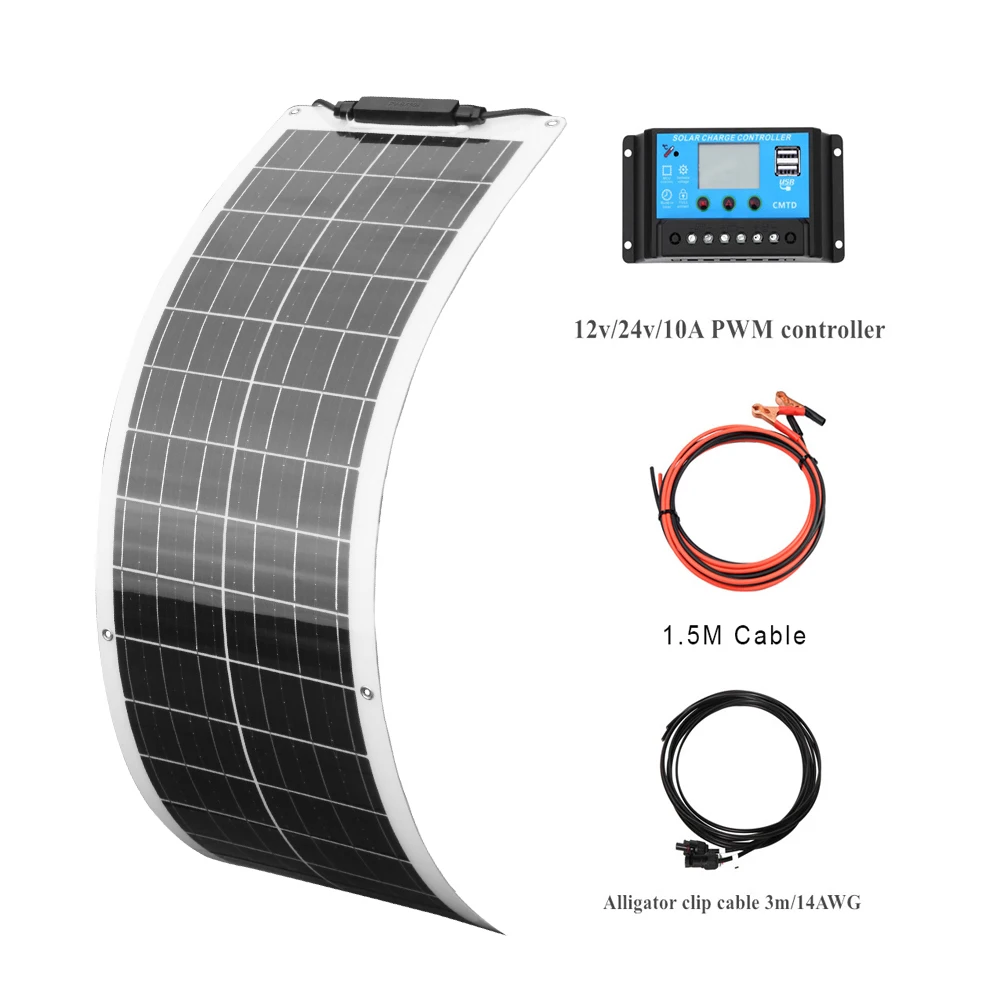 Wuzeck Solar Panel kit 12V flexible Solarpanel Kit 50 Watt PV-Modul 100 Watt 12V 24V Solar kabel Zelle Home Outdoor Auto Boot Batterie Camping Trip