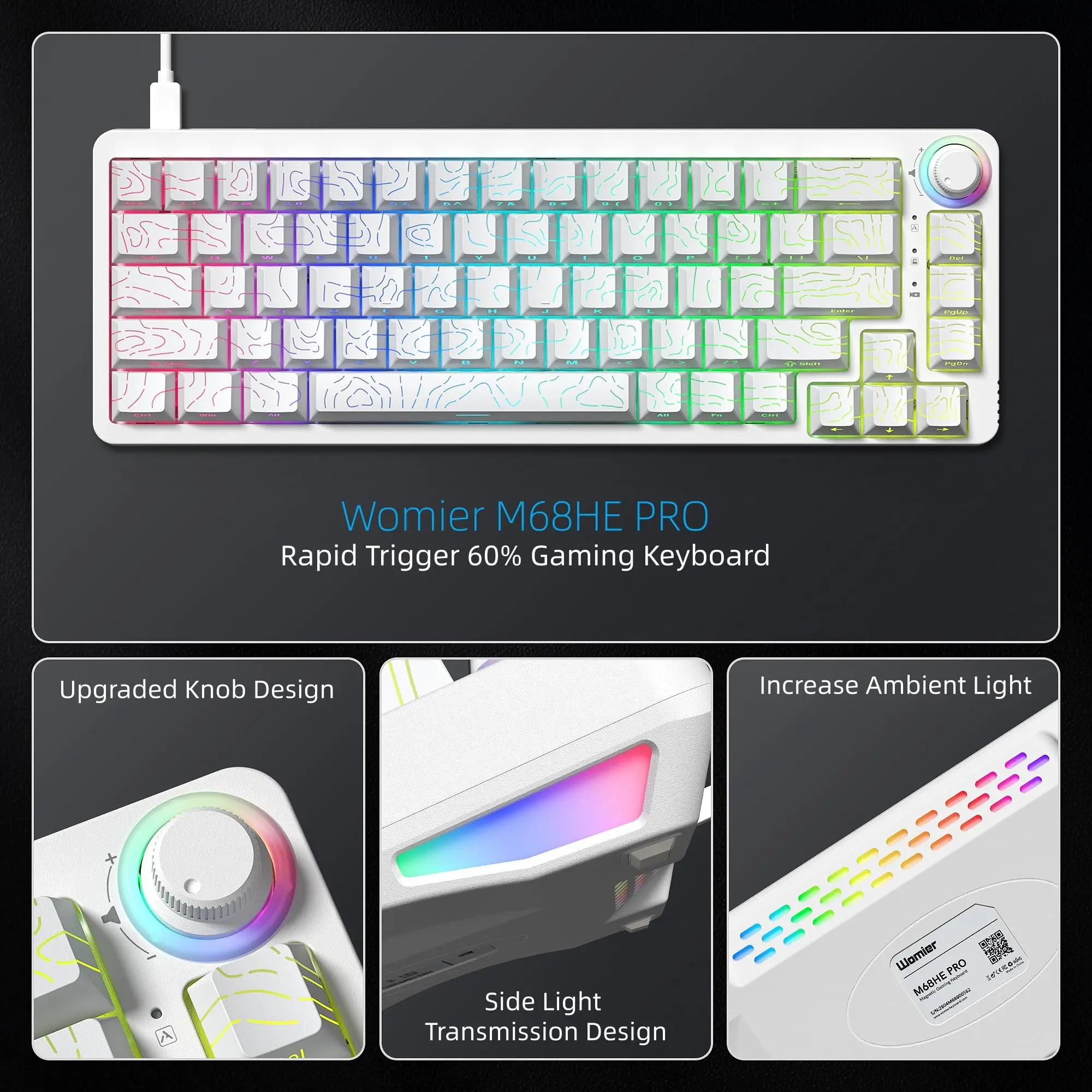 Womier M68HE PRO Mechanical Gaming Keyboard 60% Hall Effect Magnetic Trigger 8000Hz Polling Rate Keyboard for Laptop/PC Gamer