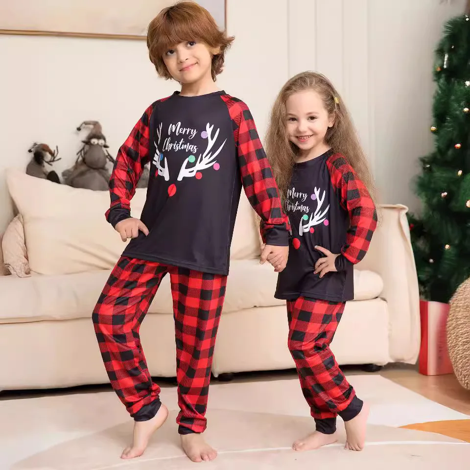 Pijamas a cuadros con estampado familiar para padres e hijos, ropa para jugar en casa de Navidad, Europa y Estados Unidos, madre e hija, novedad