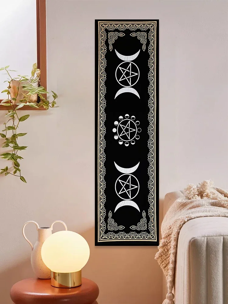 Witchcraft Moon Phases Tapestry Wall Hanging Triple Moon Black Room Decor Vertical Mystical Symbols Tarot Boho Dorm Home Decor