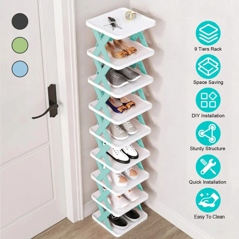 Custom.9 Tier Narrow Shoe Rack, Small Vertical Shoe Stand, Space Saving Standing Shoes Storage Organizer Entryway,