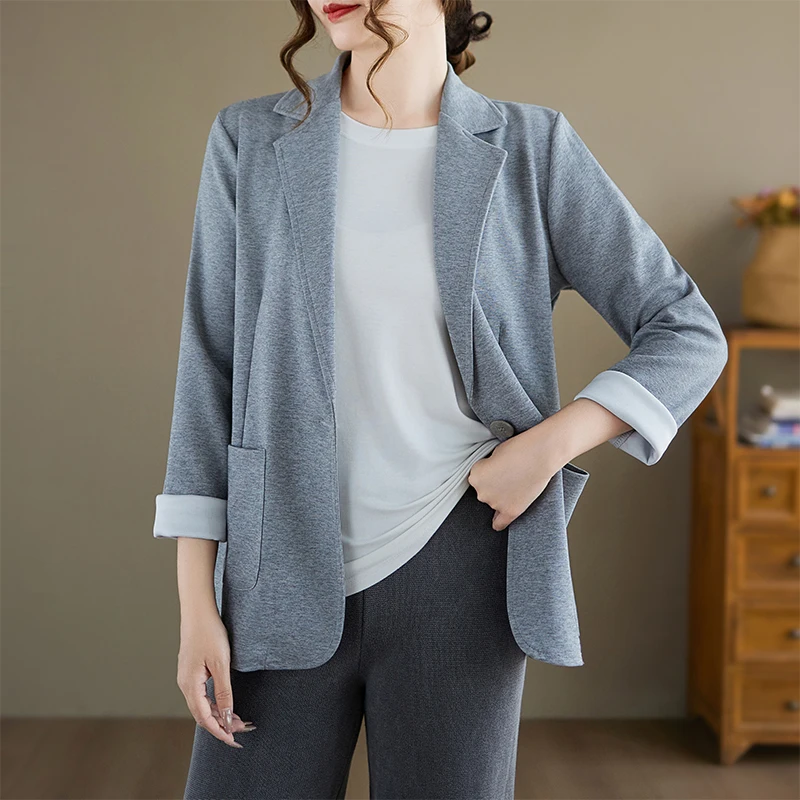 

Slim Fit Long Sve Pure Color Casual Sle Весна Осень New Faion Маленький костюм Легкая верхняя одежда Женское деловое пальто