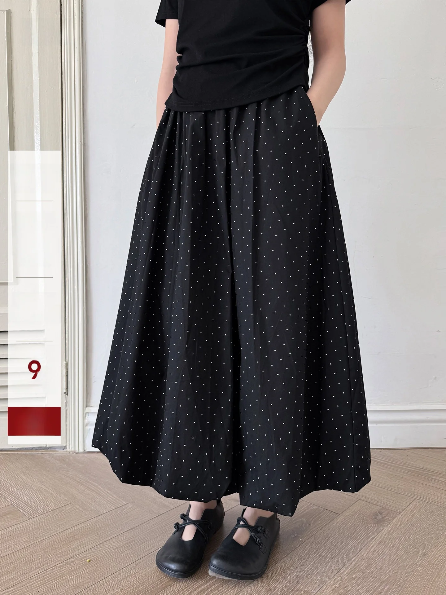 Summer Polka Dot A-Line Pleated Skirt Flared Half-length Ball Gown Style Women's Cotton Casual Skirts by Lu Yushan Island