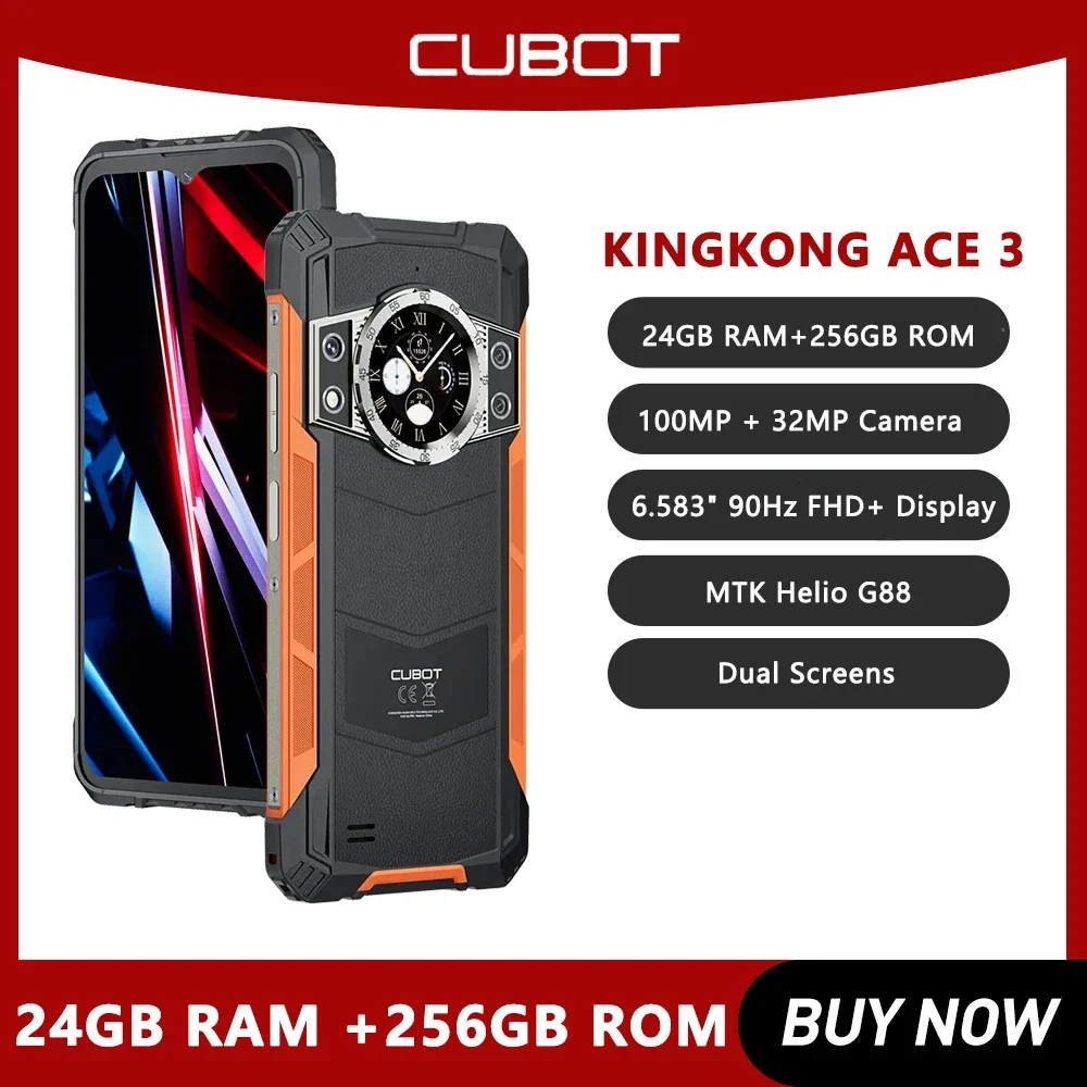 Cubot KINGKONG ACE 3, smartfon z Androidem 14, Helio G88, 24 GB pamięci RAM (8 GB + 16 GB) + 256 GB pamięci ROM, ekran 90 Hz, podwójny ekran, dodaj do koszyka