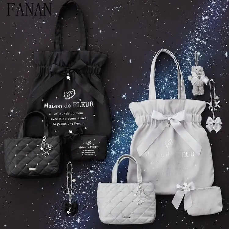 

Top-Handle Bags for Lady Summer 2025 New Casual Handbags Female Japanese Style Bow Women's Tote Shoulder Bag Sweet Cute