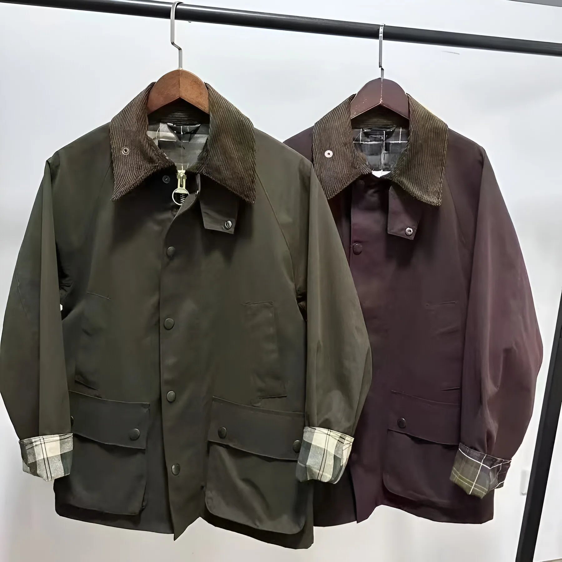 Chaqueta Jia Shi Qi 2026ss OS Bedale a Cuadros con Forro, Sin Cuello Encerado, para Hombre y Mujer, Ropa Exterior de Otoño, C...