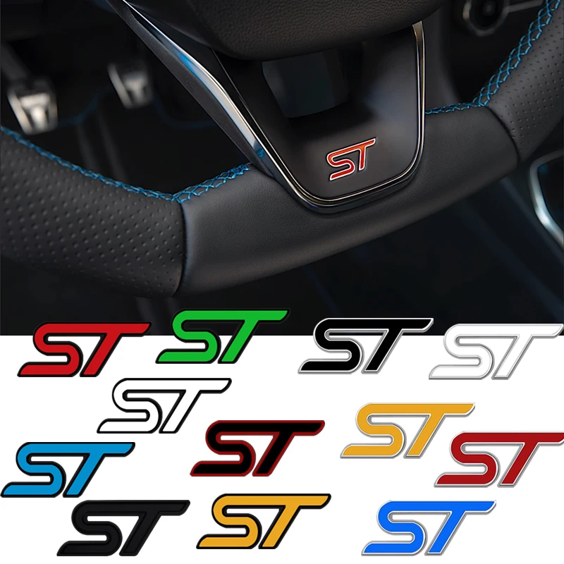 ST Metal Emblem Car Steering Wheel Badge Sticker Emblem Decal for Ford Focus X 2 3 4 Fiesta Kuga Escape Mondeo Vignale Puma