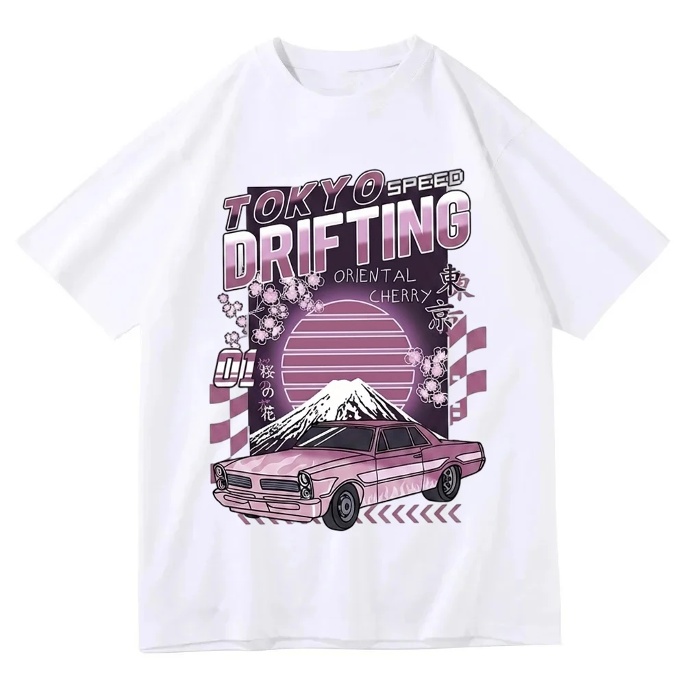 Japanese Anime Style Racing T Shirt Tokyo Graphic Tee Vintage Sakura Harajuku Streetwear Top Casual Unisex Summer Tshirt
