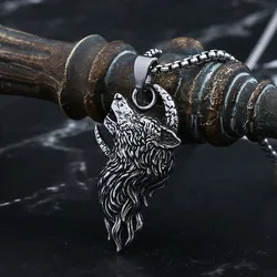 2024 New Punk 316L Stainless Steel Viking Wolf And Moon Pendant Necklace For Man Women Vintage Gift