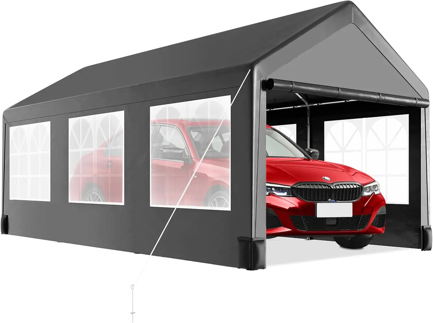 Carport Canopy 12X20 Heavy Duty, Portable Car Canopy Car Tent Garage With 6 Roll-Up Windows And All-Season Tarp Cover, Metal