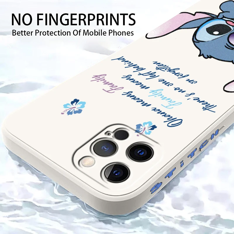 Anime Cartoon Lilo & Stitch Liquid Left Rope per Apple iPhone 15 14 13 12 11 XS XR X 8 7 SE Pro Max Plus Mini custodia morbida per telefono