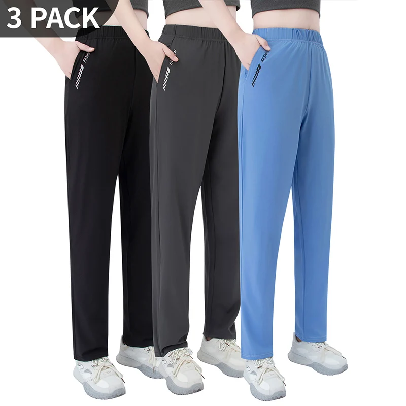 

Комплект из 3 предметов: женские брюки с завязками на штанинах, однотонные, базовые, повседневные, спортивные, удобные, модные брюки-фонарики.