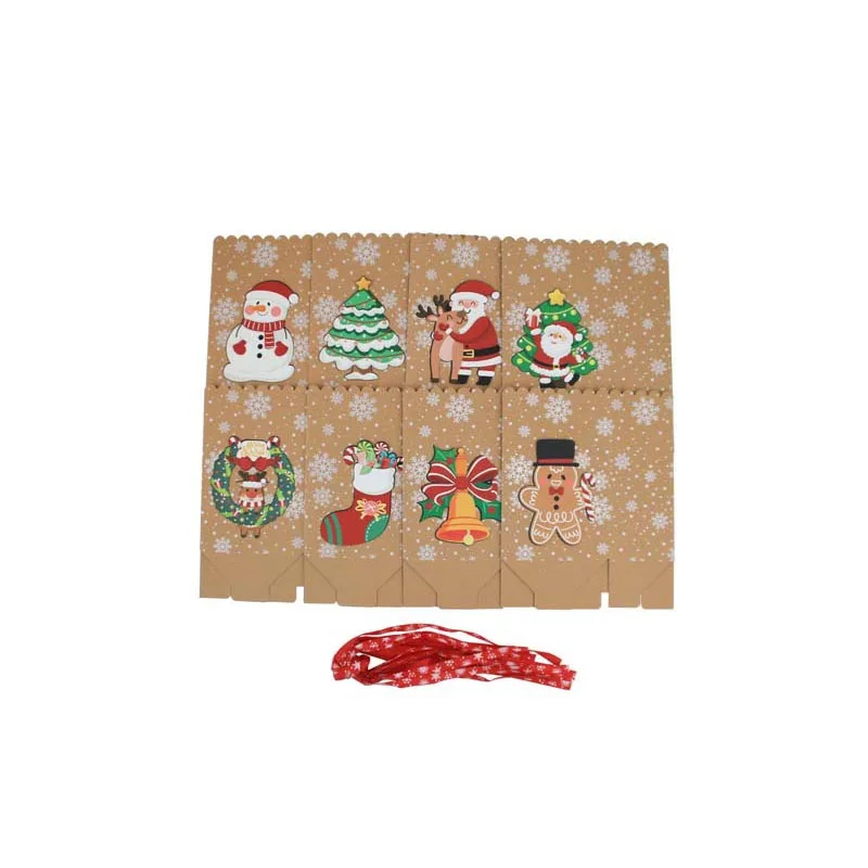 8pcs Christmas Gift Bags Xmas Tree Elk Santa Claus New Year Party Supplies Candy Chocolate Packaging Paper Kraft Bag for Guests