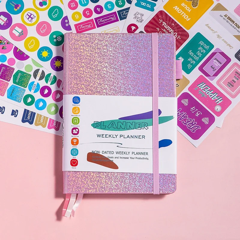 A5 Notebook Paper Diary Notebook With Elastic Strap And Journal Stickers Blue Durable