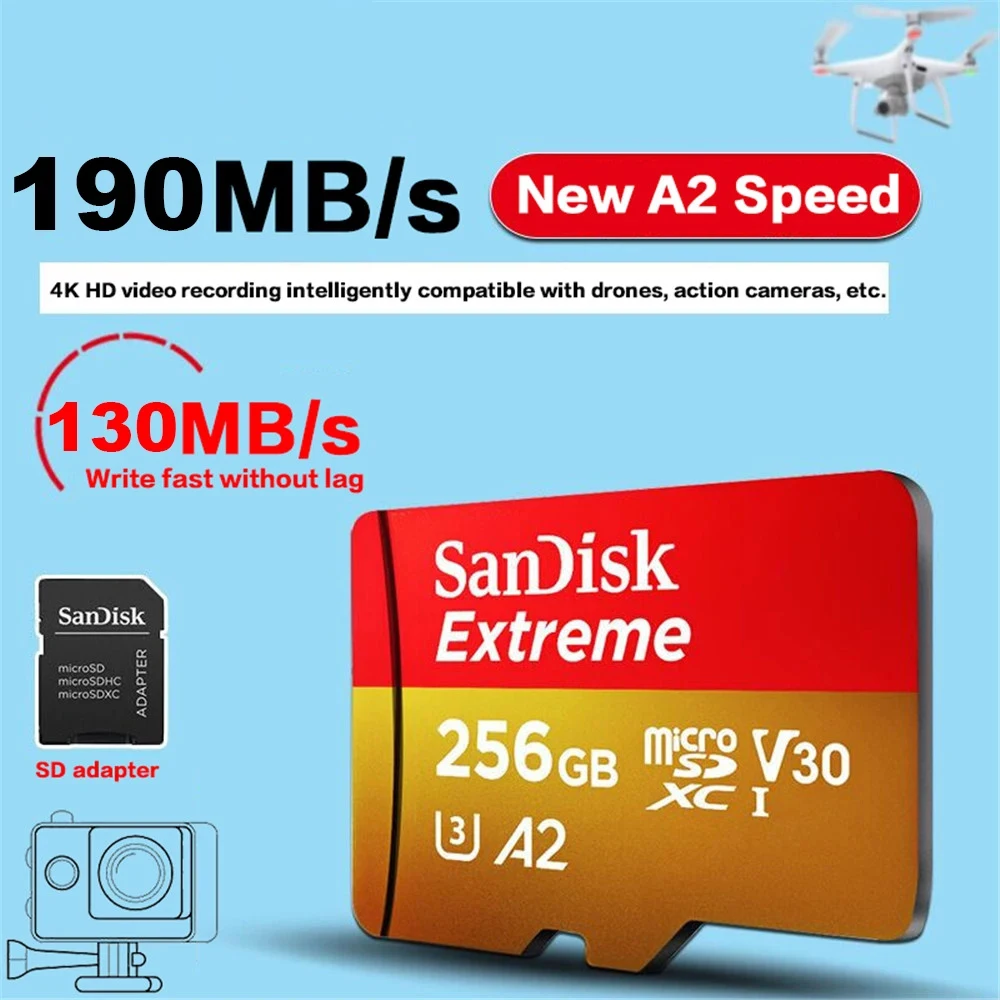 Original Extreme Memory Card microSDXC USB 3.0 A2 U3 UHS-I Cards 4K Flash micro SD Cards A1 for Camera GoPro DJI Drone Nintendo