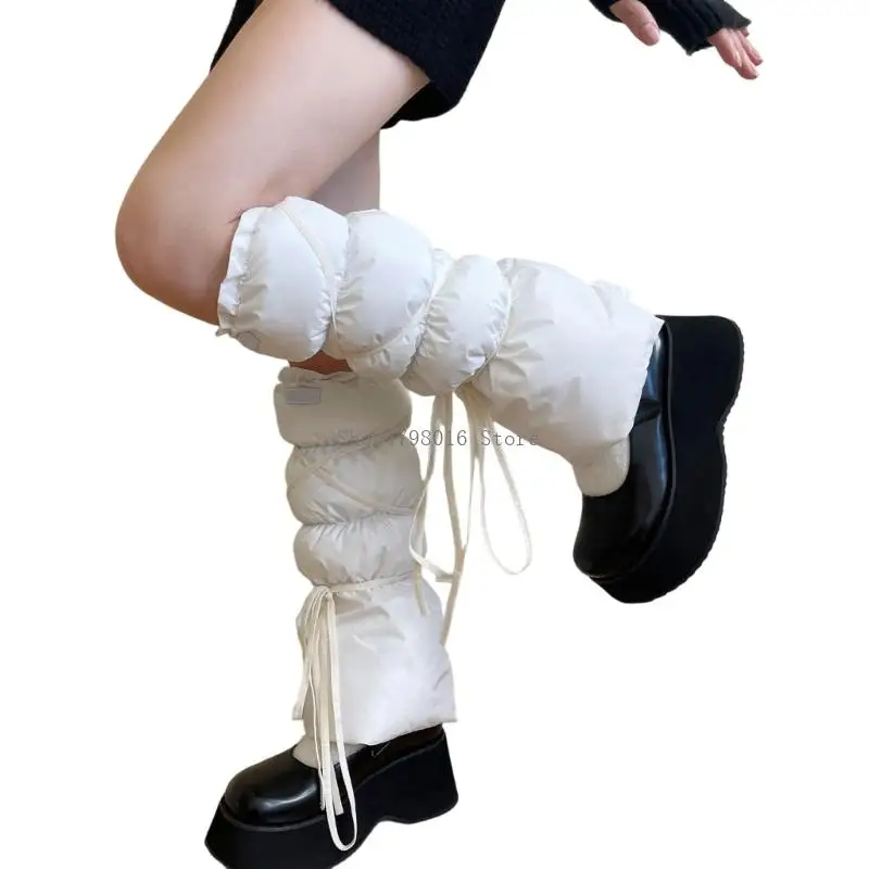  Womens Puff Leg Warmers Winter Down Long Boot Socks Slouch Knee Highs Socks Warm Long Leg Socks Streetwear Gifts