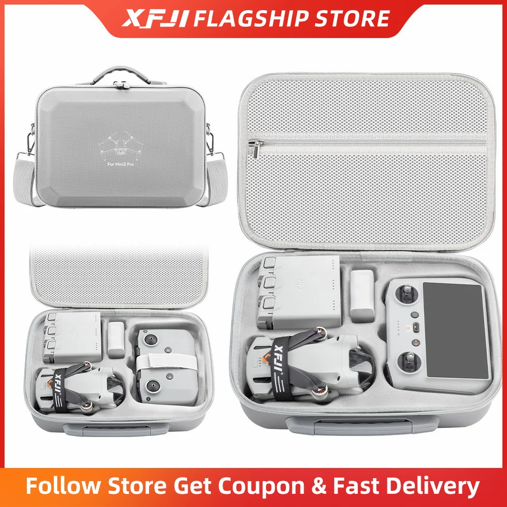 XFJI Carrying Case for DJI Mini 3/Mini 3 Pro Storage Bag Suitcase Mini 3 Drone Accessories Handbags PU Splash-proof Shoulder Bag