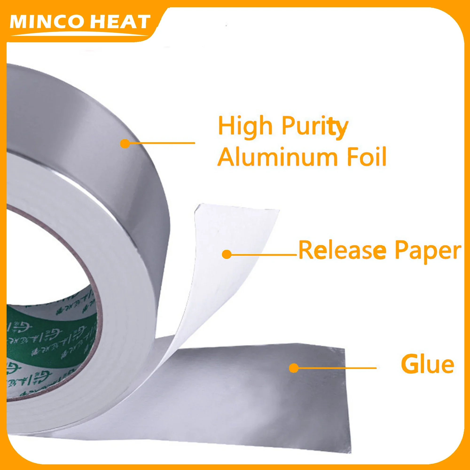 MincoHeat Aluminium Foil Adhesive Sealing Tape High Temperature Resistant Heat Conduction Tape Multi Use Traceless Tape 48mm*20m