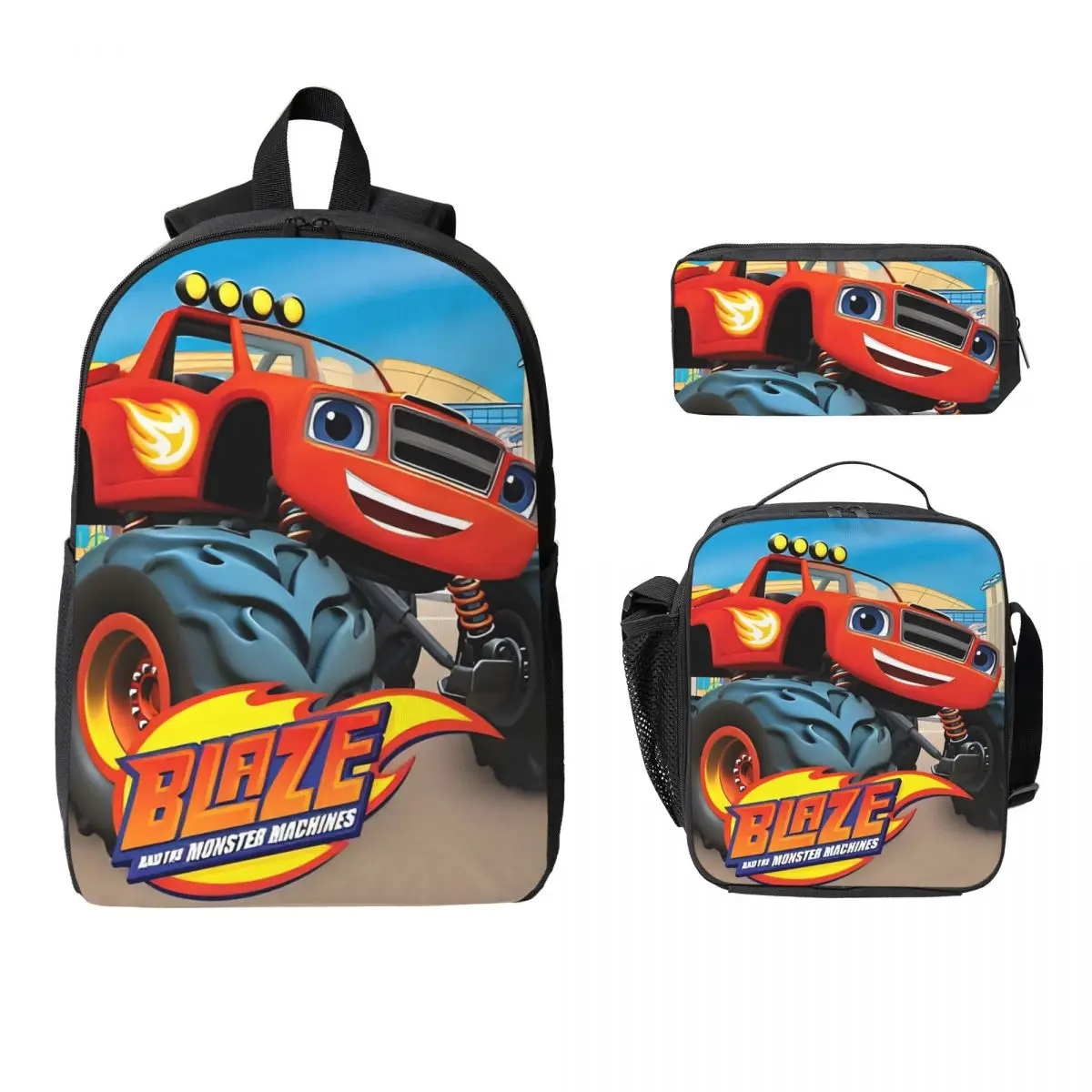 3Pcs Blaze And The Monster Machines School bags Set for Children Pen Bags Backpack Sets with Lunch Box For Students Daypack