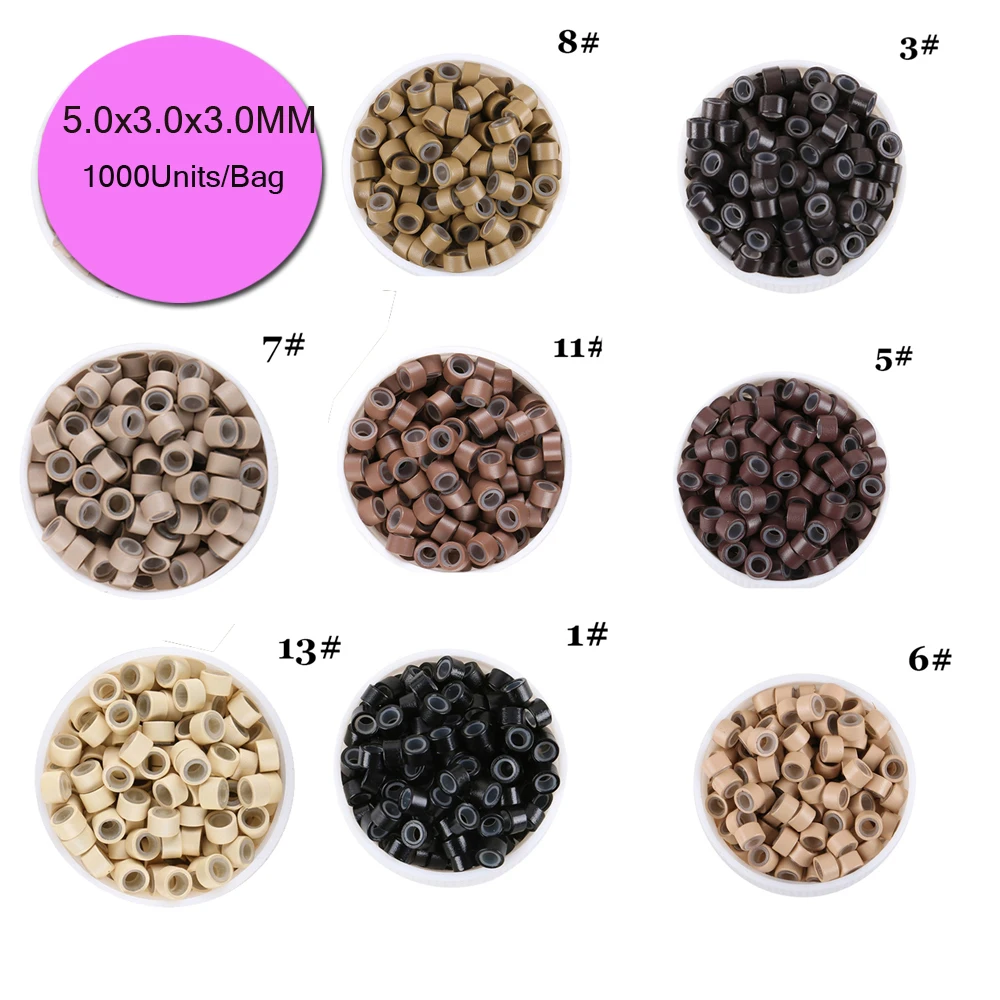 Silicone Micro Beads 1000Units Silicone Micro Rings  5.0mm*3.0mm*3.0mm Blonde Hair Extension Ring Link Beads 9 Colors Optional