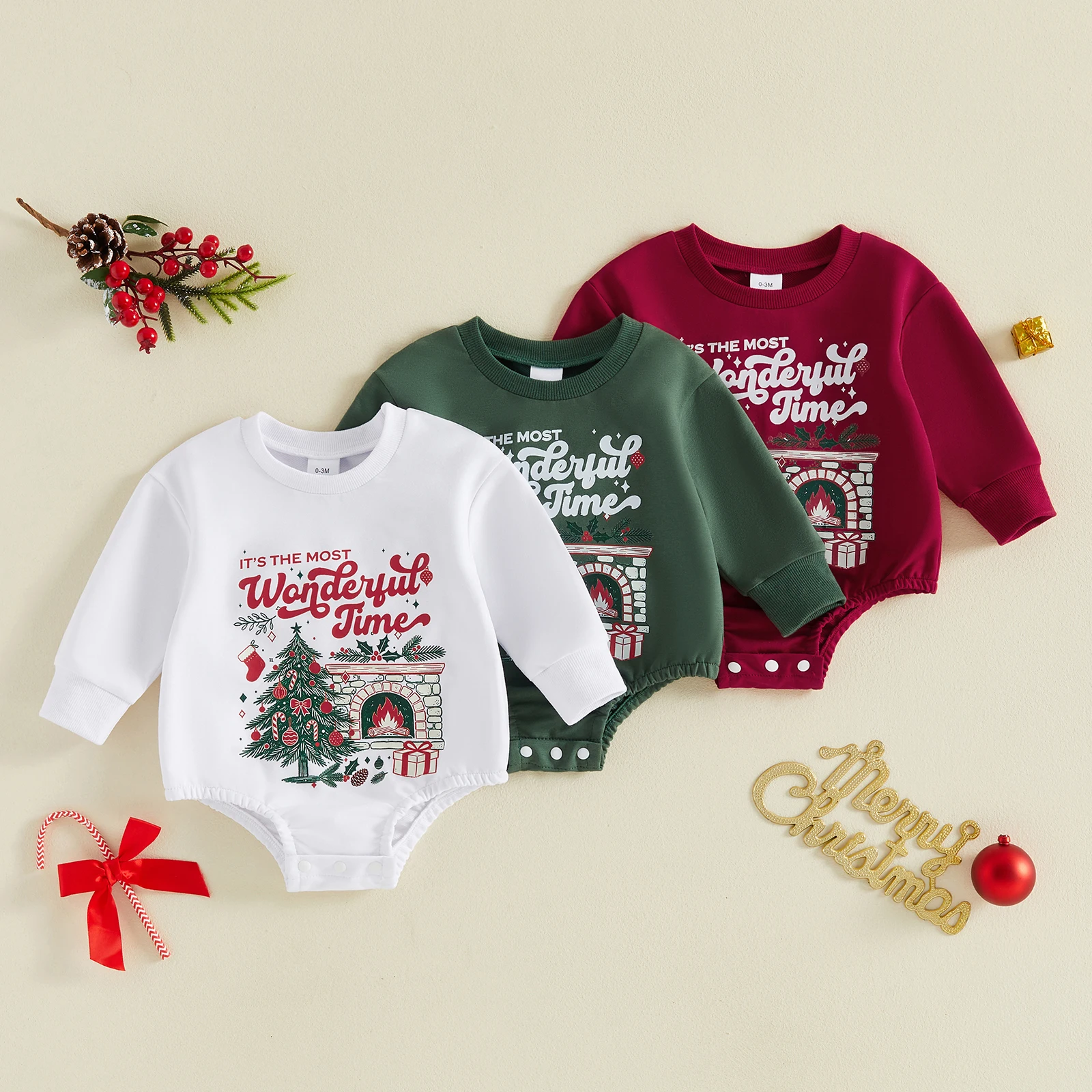 Baby Boys Christmas Sweatshirt Romper Long Sleeve Letter Tree Bodysuit Xmas Costume