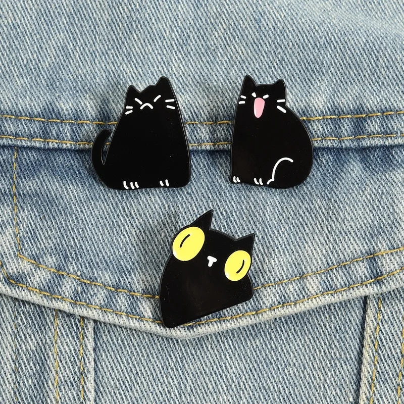 Black Cats Enamel Pins Confused Angry Kawaii Kitten Brooches Meow Badges Simple Cute Animal Jewelry Gift for Cat Parents