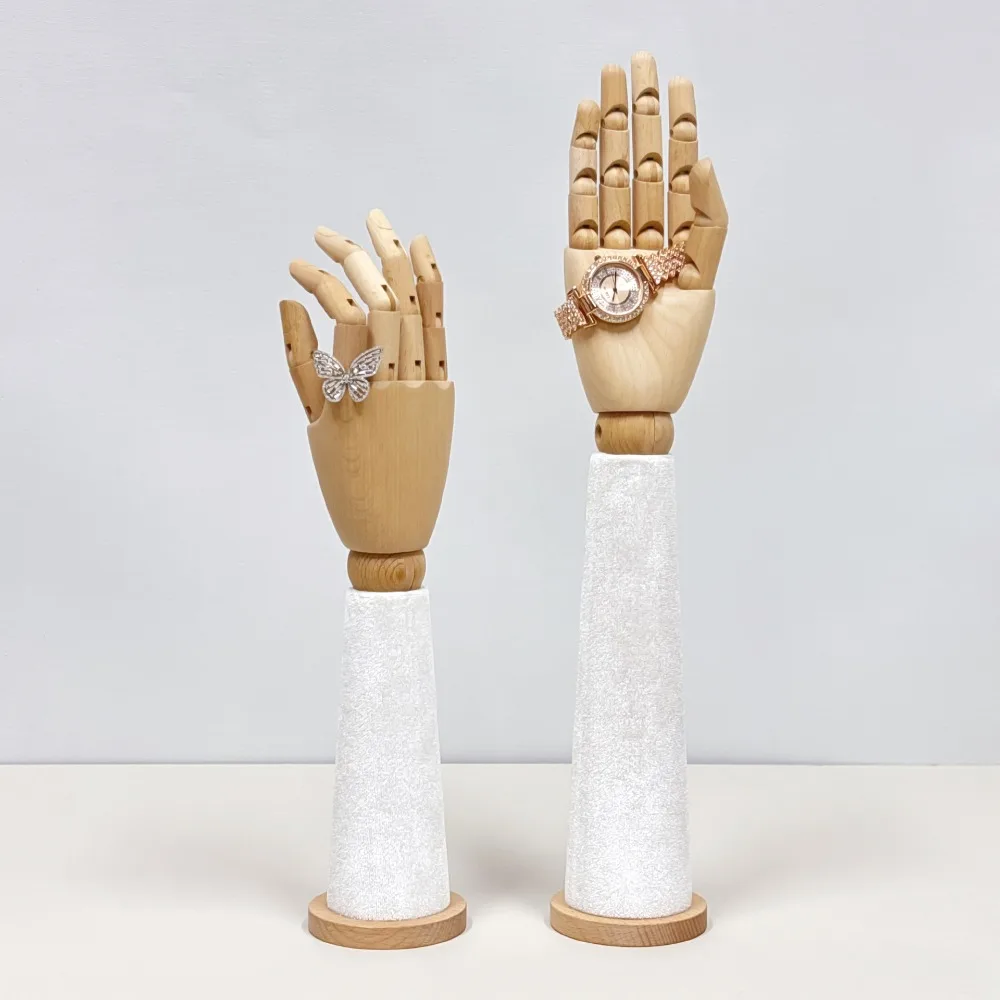 

Деревянный бархатный ручной манекен с подвижными шарнирами для демонстрации ювелирных изделий в витрине, домашнего декора