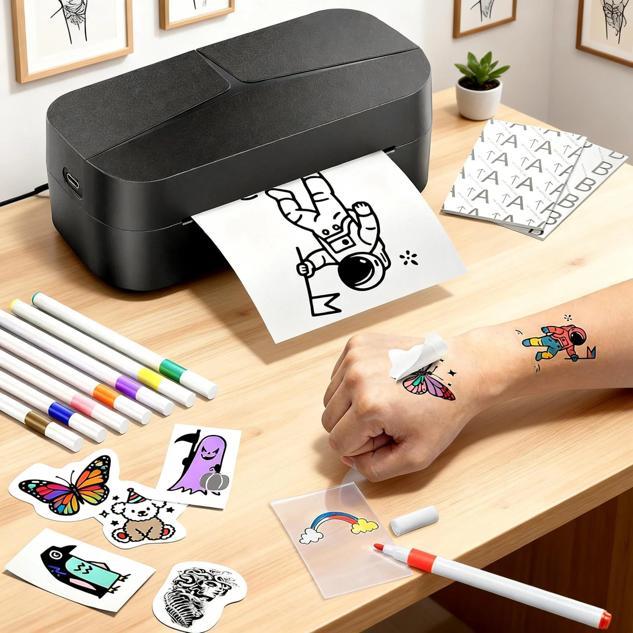 

Phomemo TK32 Temporary Tattoo Printer, Custom Tattoo Maker Machine Kit with 50 Papers & 8 Markers for Body Art, Parties, Events