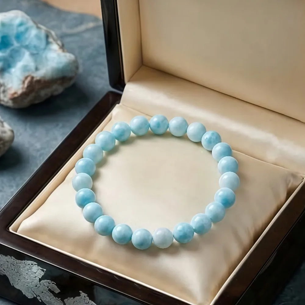 Elastic Round Bead Bracelet Made of Natural Larimar, Boho Versatile Accessory Gift for Men & Women