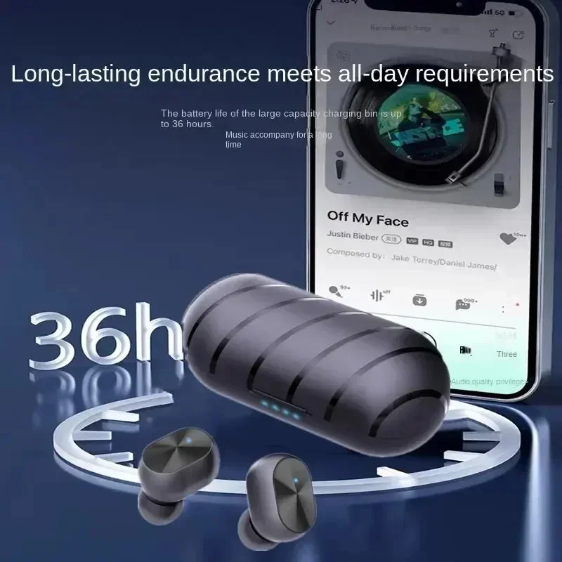 T66 TWS Headphones 5.3 Wireless Earphones Bluetooth Headset Noise Cancelling HD HiFi Stereo Earbuds for Long Battery Life