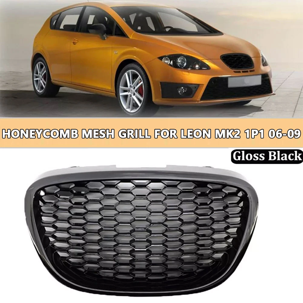 Car Bumper Centre UpperHoneycomb Mesh Racing Grills Replacement Compatible For Seat Leon MK2 1P1 2006-2009 Exterior Accessories