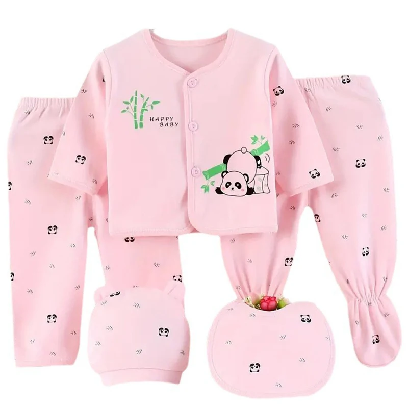 

5Piece Sets Spring Autumn Infant Boy Clothes Girls Outfit Sets Cartoon Cute Panda Print Tops+Pants+Hat Baby Newborn Items BC1014